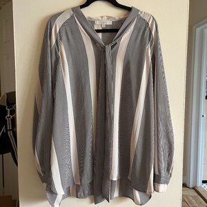 LOFT Black and White Striped Tie-Neck Blouse Size XL